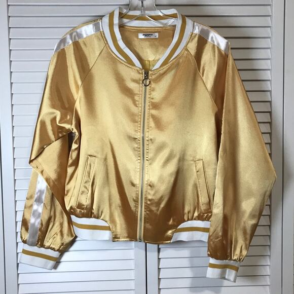 Zeagoo Gold Striped Trim Unisex Baseball Varsity Jacket M - Picture 1 of 7